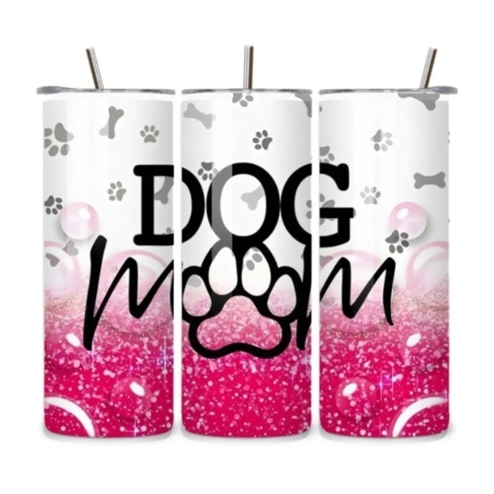 Dog Mom Pink Glitter 20oz Stainless Steel Tumbler